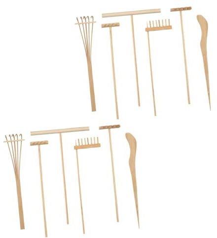 Alasum Kit de Mini Râteau de Jardin Zen en Bambou, 2 Lots de 12 Pièces