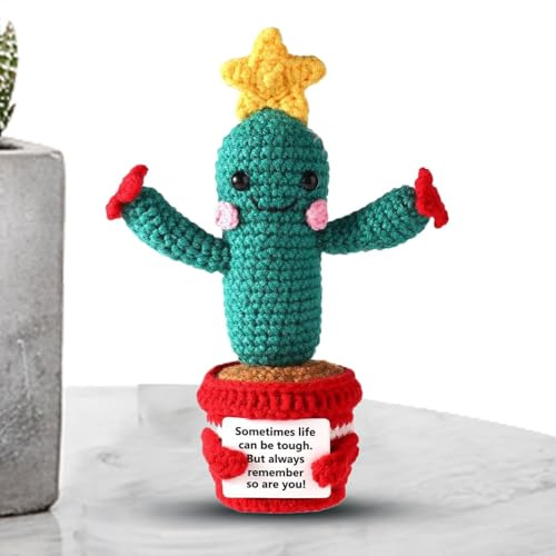 Cactus Animali Positivo Uncinetto,Piante Grasse Di Cactus Positivo | Bambola di supporto per incoraggiare,Pupazzo di peluche positivo lavorato a maglia, animare le bambole di stella all'uncinetto con