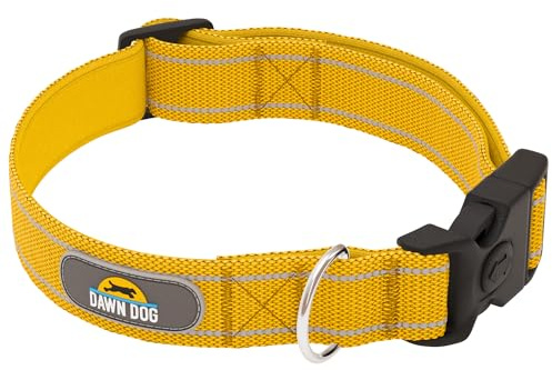 Dawn Dog Collar Small - Reflective, Soft & Padded Breathable Nylon Pet Collar - Adjustable Available in Grey, Black, Yellow, Pink - Heavy Duty & Secure