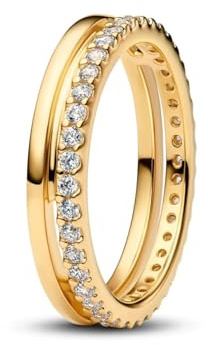 PANDORA Damen-Ring Doppelband Goldfarben 163799C01-60 Ringgröße 60/19,1