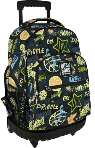 Grafoplas - Mochila Escolar con Ruedas, Carro Integrado, 29 Litros, 52x37x25cm, Modelo Roller, Colección Streetball, Bits & Bobs Pop Up Design, Perfecto Material Escolar Infantil y Primaria
