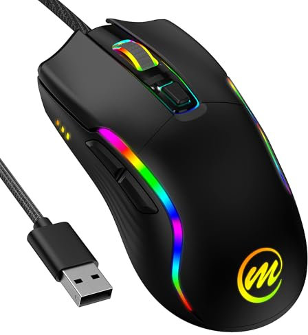 memzuoix Wired Gaming Mouse with LED Lights – 12,800 DPI Adjustable, 6 Buttons, 12 RGB Modes, Ergonomic Non-Slip Wheel – Compatible with Windows/Mac