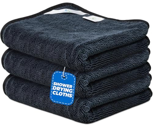 Towelogy® Shiny Twisted Magic Cloth - Bathroom Cleaning Cloths for Cleaning Shower Glass, Bathroom Drying Microfibre Super Absorbent Cloth with Hanging Loop (3 Pack)