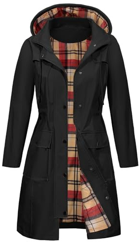 heekpek Womens Waterproof Jackets with Hood Long Rain Coats Lightweight Outdoor Softshell Jacket Windbreaker Trench Coat for Spring Autumn