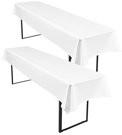 2 Stück Weiß Wasserfester Gebürstetes Biertisch Tischdecke 250 x 100cm Biertischtuch Geeignet für Familienfeiern Parties Bankette Bierzeltfestivals und andere Anlässe