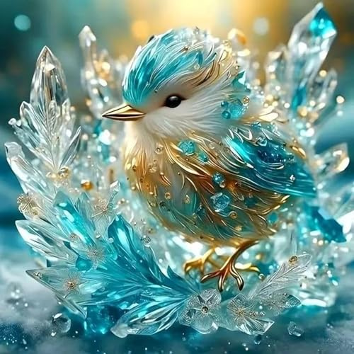 ZGDYi Diamond Painting Vogel für Erwachsene Anfänger, 5D Diamant Painting Set mit Rundsteinen DIY Diamantmalerei Bild mit blau Blumen Kristallvogel, Diamond Painting Erwachsene Wanddeko (30x30cm)