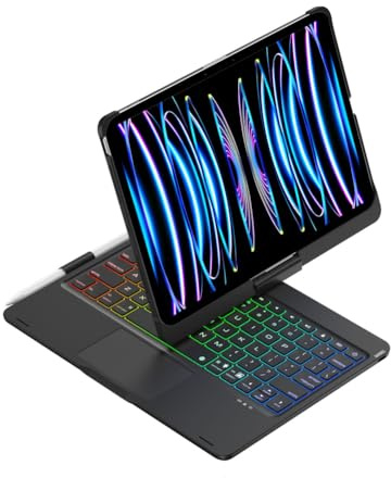 FAYGAOAI Funda con Teclado para iPad Pro 11 (M4) 2024, Contiene Ñ, Giratoria 360°, Teclado Retroiluminado de 7 Colores con Trackpad & Soporte para Lápiz,Negro