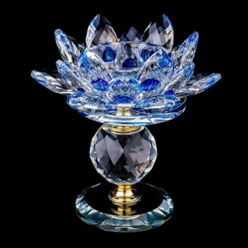 Bougeoir en cristal de lotus pour bougie chauffe-plat en cristal, pour décoration de maison, anniversaire de mariage (bleu)