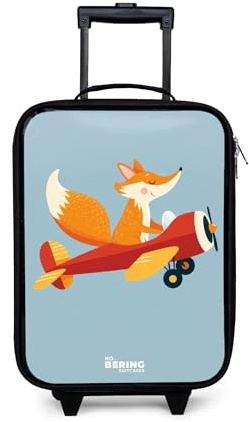 NoBoringSuitcases© Kinderkoffer Klein Reisekoffer Kleiner Kinder Koffer mit | 48x31x19 cm - LED Rollen Kindertrolley Reise Trolley Fuchs - Orange - Flugzeug