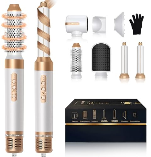 SCZND 7 in 1 Hair Styler Hot Air Brush Air Styler Magic Styler 1400W Airstyler Hair Dryer Brush Hair Curler Thermal Brush Straightener Air Hair Styler Women Hair Styling Gifts for Mothers Day