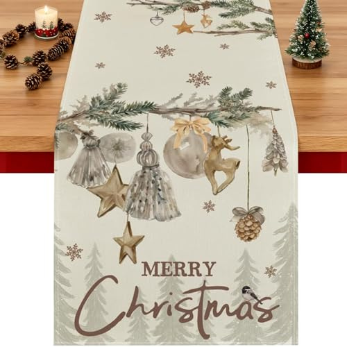 40x140 cm Tischläufer Weihnachten, Hirsch Weihnachtstischläufer, Schneeflocken Weihnachts Tischläufer, Weihnachtsdeko Tisch Winter, Geeignet Für Esszimmer, Wohnzimmer, Küche Oder Mehr