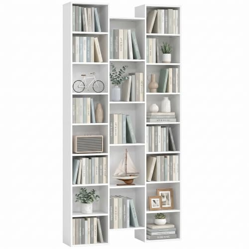 HOMCOM 21 Cube Tall Bookcase with 10 Adjustable Shelves, White | Modern Cube Book Shelf, Freestanding Multifunctional Storage Unit for Living Room, Home Office, Bedroom, 181 x 89.5W cm