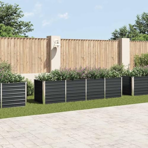 YUTAASU Fioriera Rialzata da Giardino in Acciaio Zincato Antracite 320x80x77 cm per Piante Orto e Erbe Aromatiche, Letto di Semina Profondo con Struttura Aperta,