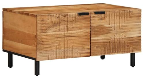 Teenpull Couchtisch 80x50x40 cm Massivholz Akazie Natur-Finish, Wohnzimmer Beistelltisch mit Stauraum, Stabiler Kaffeetisch für Zeitschriften und Bücher