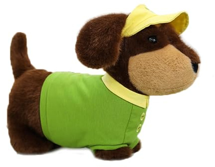 Xiyocadt Dackel Kuscheltier,Plüschtier Hund Realistisch Dackel,Simuliertes Tier Hund,Kindliche Gesellschaft Trost Stofftier Spielzeug,Geschenke für Jungen Mädchen (30cm,Grüner Anzug)