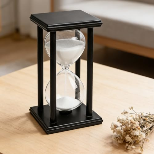 Reloj de arena temporizador 60 minutos, 20 x 10 cm, reloj de arena decorativo con marco de madera negro, grandes relojes de arena de madera, temporizador de arena para regalos, cocina, casa, oficina
