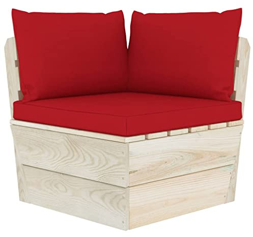 Foknhdi Modulares Paletten Ecksofa 60x60x65 cm Imprägniertes Fichtenholz Rot Gartensofa mit Kissen Langlebig für Balkon Terrasse Lounge und Wohnzimmer