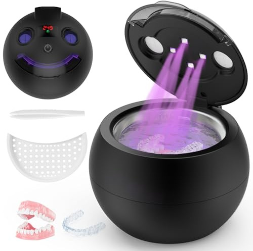 Limpiador ultrasónico dental de retención – Cápsula de limpieza dental de 48 kHz para prótesis, aparatos ortopédicos, protector bucal, cabezales de cepillo de dientes, joyas, máquina limpiadora de