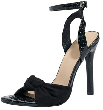 Knotted Ankle Strap Stiletto Heels Open Toe Black Sandals Women Summer | 4.3 inch Sexy Comfortable Party Prom Sandals Wedding Court Shoes Ladies
