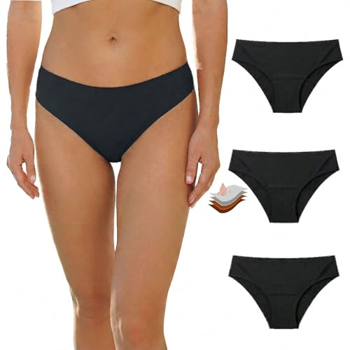 Kideerly 3 Pcs Period Pants for Women, Black Period Bikini Bottoms for Swimming, Period Underwear Swimwear, Heavy Flow Menstrual Swim Pants for UK Teens Girls (UK, Alpha, M, Regular, Regular)
