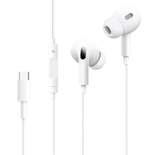 USB C Wired In Ear Headphones,USB C Earphones with Built-in Microphon Volume Control HiFi Stereo Type C Wired Earbuds for iPhone 17 16 15 Compatible Samsung Galaxy S24/S23/S22/S21/S20/Ultra Note 10/20