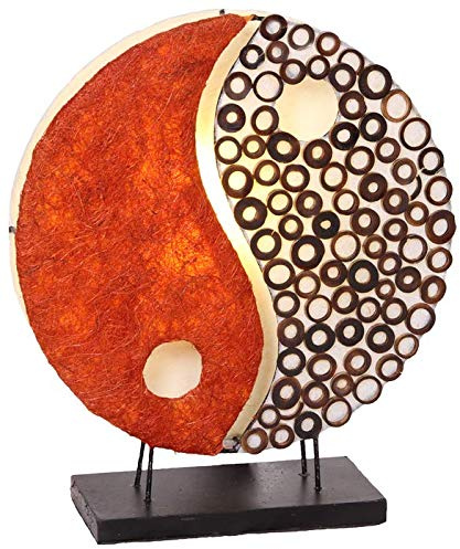 Deko-Leuchte YING YANG, rund, Natur-Material, 30 cm Durchmesser, Stimmungsleuchte, kleine Tischlampe