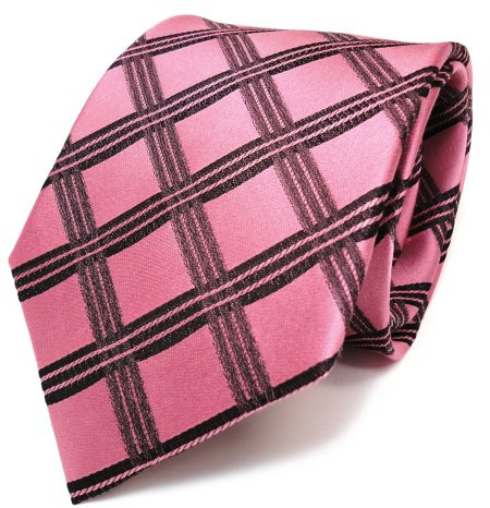 TigerTie Designer Seidenkrawatte rosé rosa pink schwarz kariert - Krawatte Seide Silk