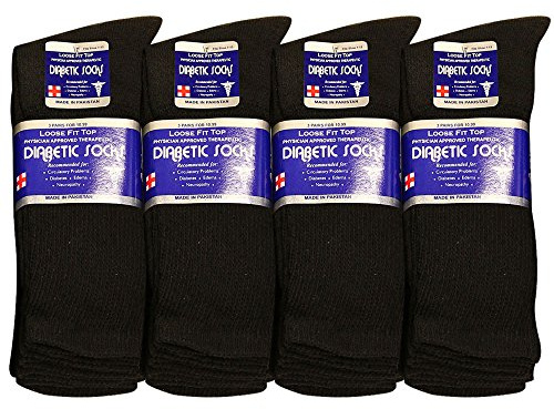 Falari Physicians Approved Diabetic Socks For Men Women Non-Binding Loose Top Wide Crew Length (12-Pack, Black, 13-15)