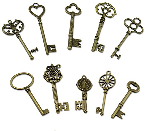 PsmGoods® Vintage Skeleton Claves Antiguos del Encanto DIY Candado Viejo Estilo Look Bronce 10Pack