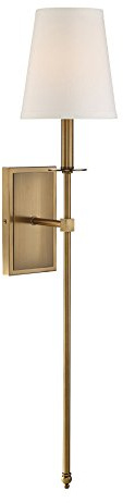Savoy House 9-7144-1-322 Monroe Bohemian Vintage Soft White Fabric Wall Sconce, 1-Light 60 Watt, 34 H x 7 W, Warm Brass