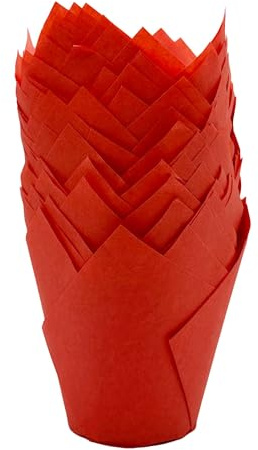 Scrumptious! 50PC Greaseproof Paper Muffin Tulip Cases for Baking - Red - Great for Wedding Birthday and Anniversary Party Cakes and Bakes