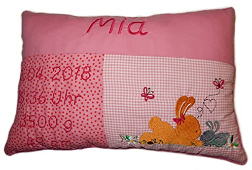 Momelie Rosa Schmusekissen * Kuschelkissen * Hasen * mit Namen Bestickt * ca. 25 * 40 cm groß * SK-pi_0092