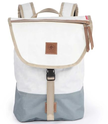 360° Landgang Mini Rucksack weiß, Balken grau, Gurt beige