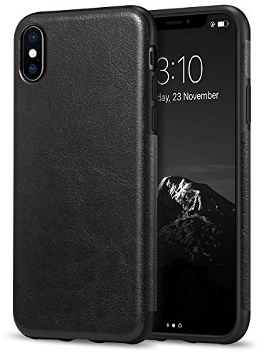 TENDLIN Kompatibel mit iPhone XS Hülle/iPhone X Hülle Leder und TPU Silikon Weiche Schutzhülle Kompatibel mit iPhone XS/iPhone X (Schwarz)
