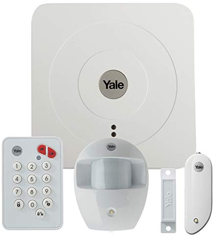 Yale SR-2100i SR-A100-3PET Hausalarm angeschlossen Lite, kabelloses Einbruchschutz-System: Sirene 104 dB + Bewegungsmelder + Öffnung | Push-Benachrichtigungen, E-Mail und SMS, weiß, 1.5 V