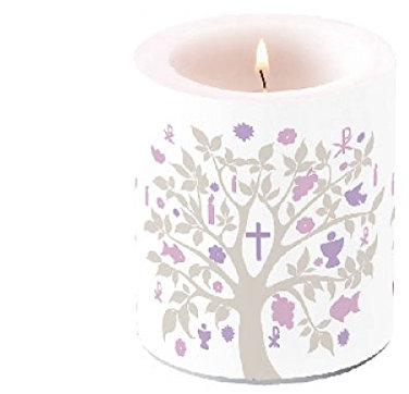 Candela con simboli per comunione, color tortora, 8 cm, 0/7,5 cm