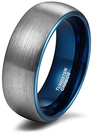 Titaniumcentral 6mm 8mm Damen Herren Wolfram Ring Ehering Hochzeitsband Trauringe Pinsel Silber mit Schwarz Blau