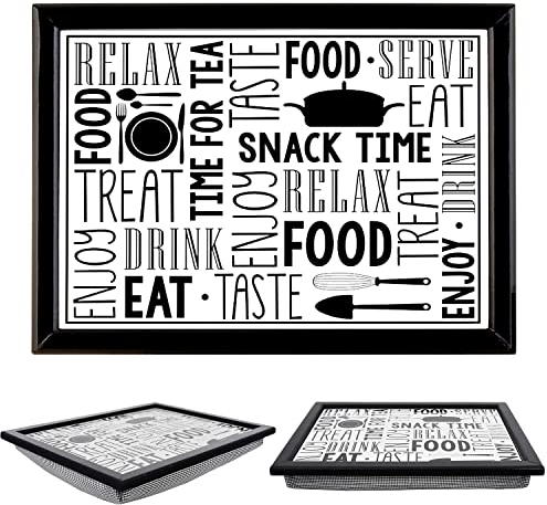 The Magic Toy Shop Wooden Lap Trays with Bean Bag Cushion with Snack Time Design - Large Padded Tray with Cushion for Kids Adults - Multipurpose, Suitable for Food, Work, Art, Studies, TV, Sofa, Bed