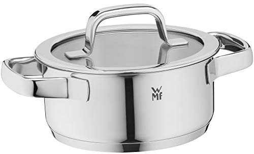 WMF Compact Cuisine Kochtopf klein 16cm, Glasdeckel, Bratentopf Induktion 1,5l, Cromargan Edelstahl poliert, Innenskalierung, stapelbar, unbeschichtet