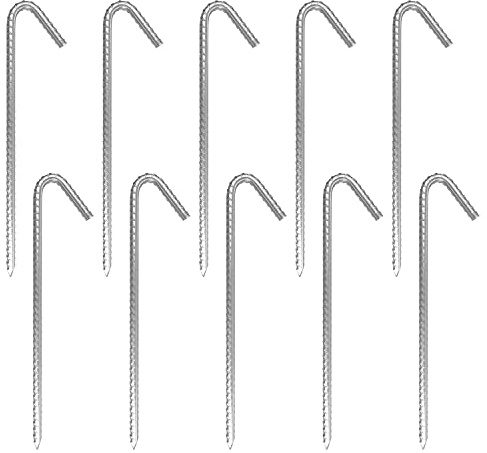 Lomo Marquee Heavy Duty Tent Pegs - 10 Pack, Galvanised Steel Ribbed Rebar Heavy Duty Pegs for Gazebo and Large Tent