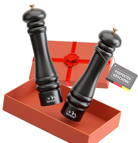 GREYMOUNT ® Caucasus Salz und Pfeffermühle Set (Pure Black, Set aus zwei Mühlen)