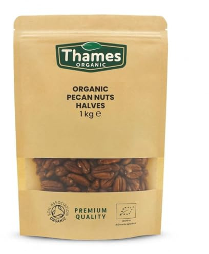 Organic Pecan Nuts - Halves, Shelled Pecans - No Additives or Preservatives - Vegan, GMO-Free, Certified Organic - Delicious and Nutritious Snack - Perfect for Baking and Cooking - Thames Organic 1kg