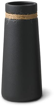 flature Vaso in Ceramica per Fiori stile Moderno Boho Deco, Vaso Grande Alto 25 cm in Nero, Decorazione per la casa Opaca anche per Fiori Secchi, adatto a Ufficio e Tavolo da Pranzo (taglia L)
