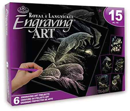 Royal & Langnickel Scratch Picture Set Sea Animals Hologram Effect 6 Pictures Fish Turtle etc. Scratch Pictures for Children and Adults with 2 Scratch Pens and Templates