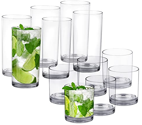Tiawudi 12 Pack Plastic cups, Clear Tumblers, 6 each: 12 ounce and 16 ounce Water Drinking Cups, Reusable Drinking Glasses Set