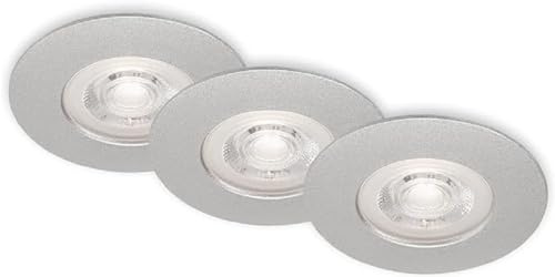 Briloner Leuchten - 3er Set LED Einbauleuchten Decke, Dimmbare Einbaulampen, Ultraflache LED Einbaustrahler Bad, Badeinbaustrahler IP44, Chrom-Matt, 90x25 (DxH)