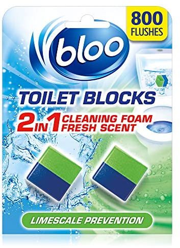 Bloo New 3in1 Toilet Blocks, Pack of 2, Toilet Limescale Remover Cistern Block, Toilet Cleaner Block with Cleaning and Foaming Action, Toilet Fresheners - Limescale Prevention