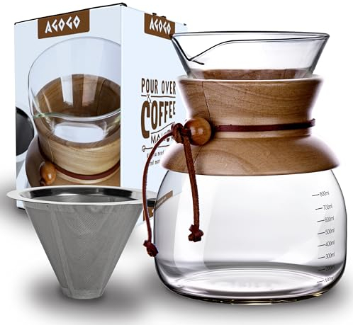 AGOGO Kaffeebereiter aus Glas mit Metallfilter, hohe Kapazität 800–1000 ml (800 ml)