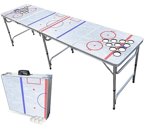 PARTYPONG 8-Foot Folding Beer Pong Table w/Cup Holes - Hockey Rink Edition