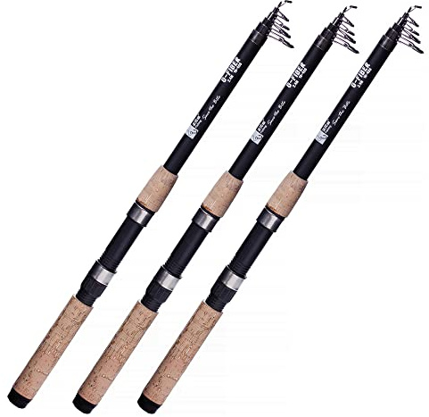 Zite Fishing Spinnruten-Set | 3 Stück Angelrute 2,40m | Angel-Ausrüstung mit Korkgriff | Forellenrute mit Blank aus Glasfaser | Auch für Kinder & Anfänger | Allround-Angel